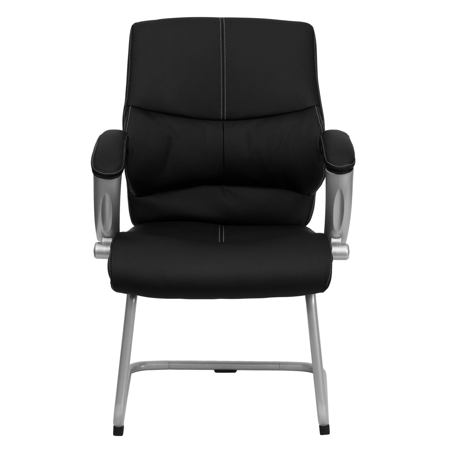 Tristan Black LeatherSoft Executive Side Reception Chair with Silver Sled Base Black