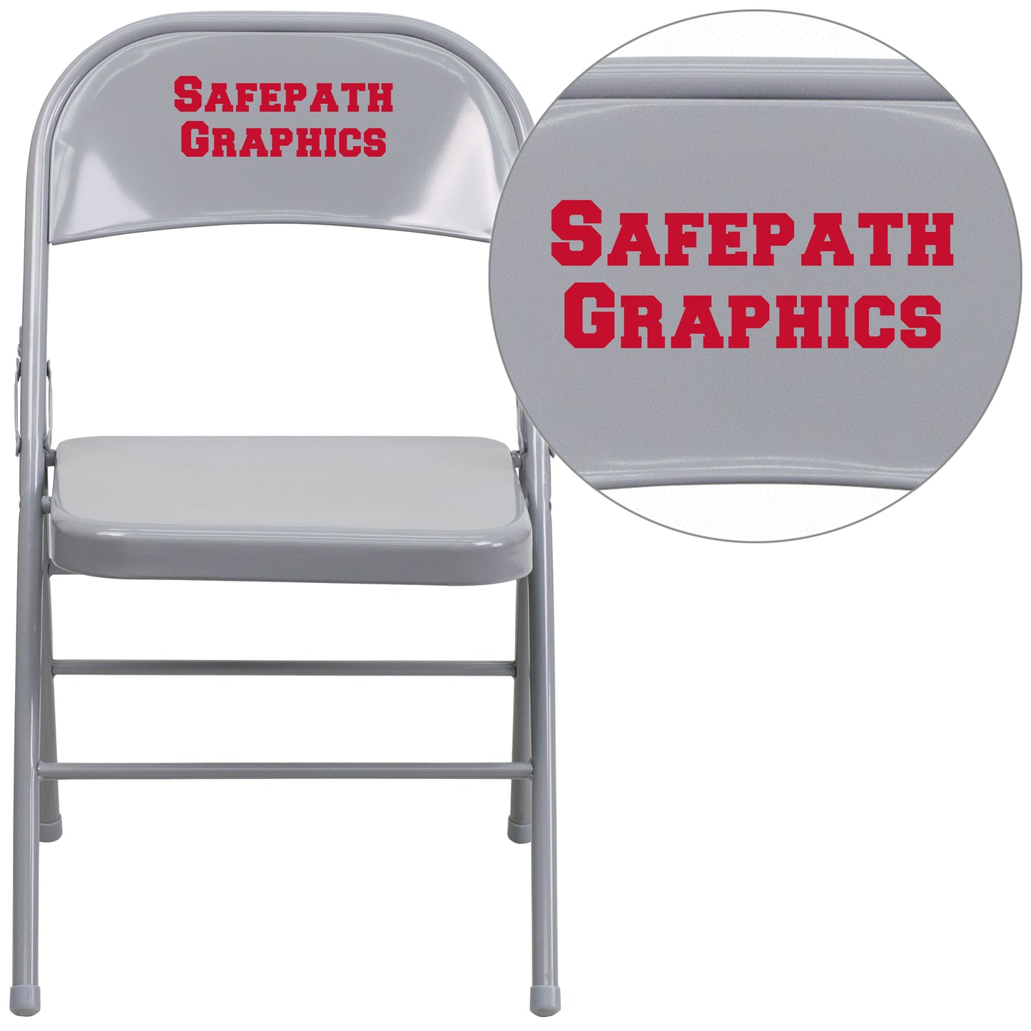 Personalized HERCULES Series Triple Braced & Double Hinged Gray Metal Folding Chair Gray