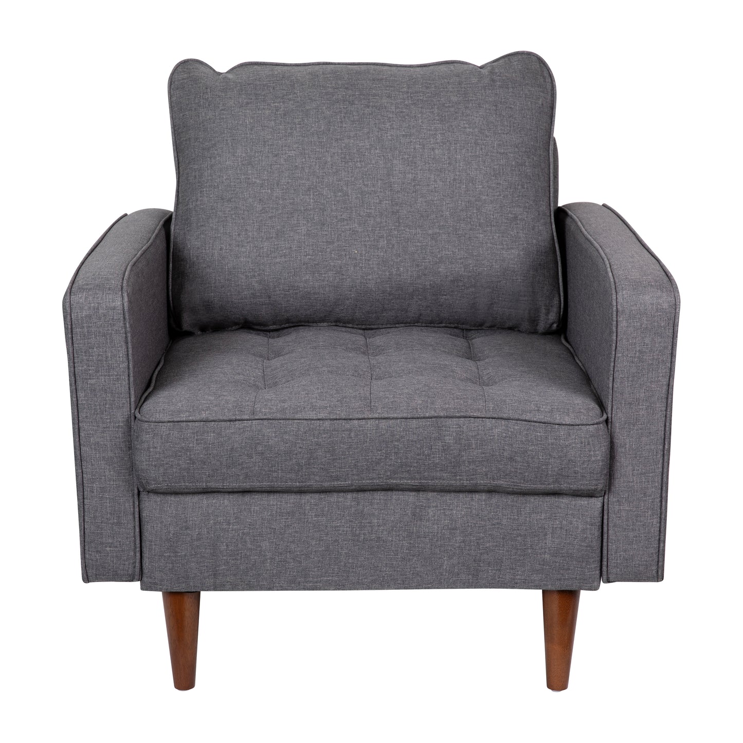 Hudson Mid-Century Modern Commercial Grade Armchair with Tufted Faux Linen Upholstery & Solid Wood Legs in Dark Gray Dark Gray