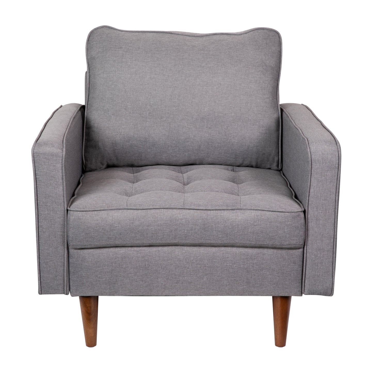 Hudson Mid-Century Modern Commercial Grade Armchair with Tufted Faux Linen Upholstery & Solid Wood Legs in Slate Gray Slate Gray