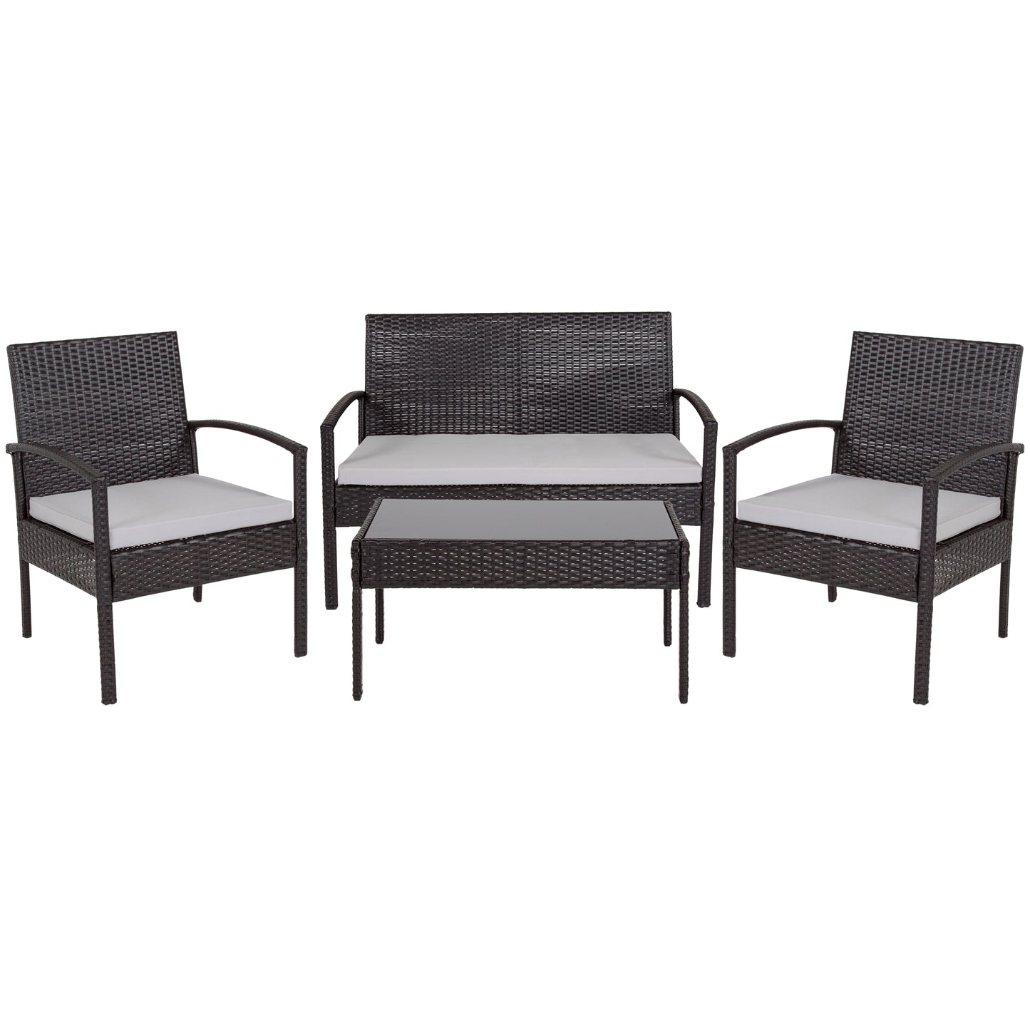 Aransas Series 4 Piece Black Patio Set with Steel Frame and Gray Cushions Gray Cushions/Black Frame JJ-S312-GG