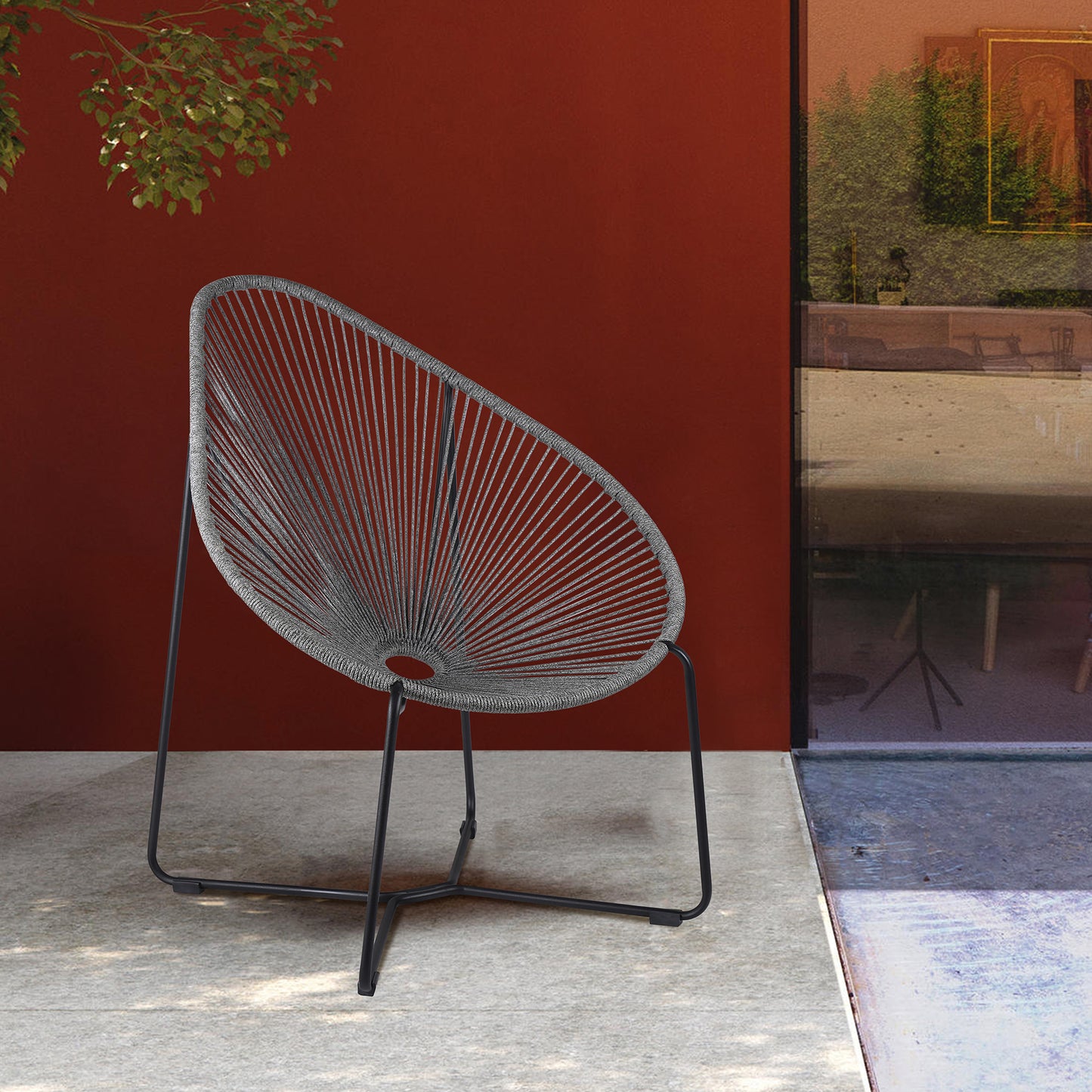 Acapulco Indoor Outdoor Steel Papasan Lounge Chair with Gray Rope