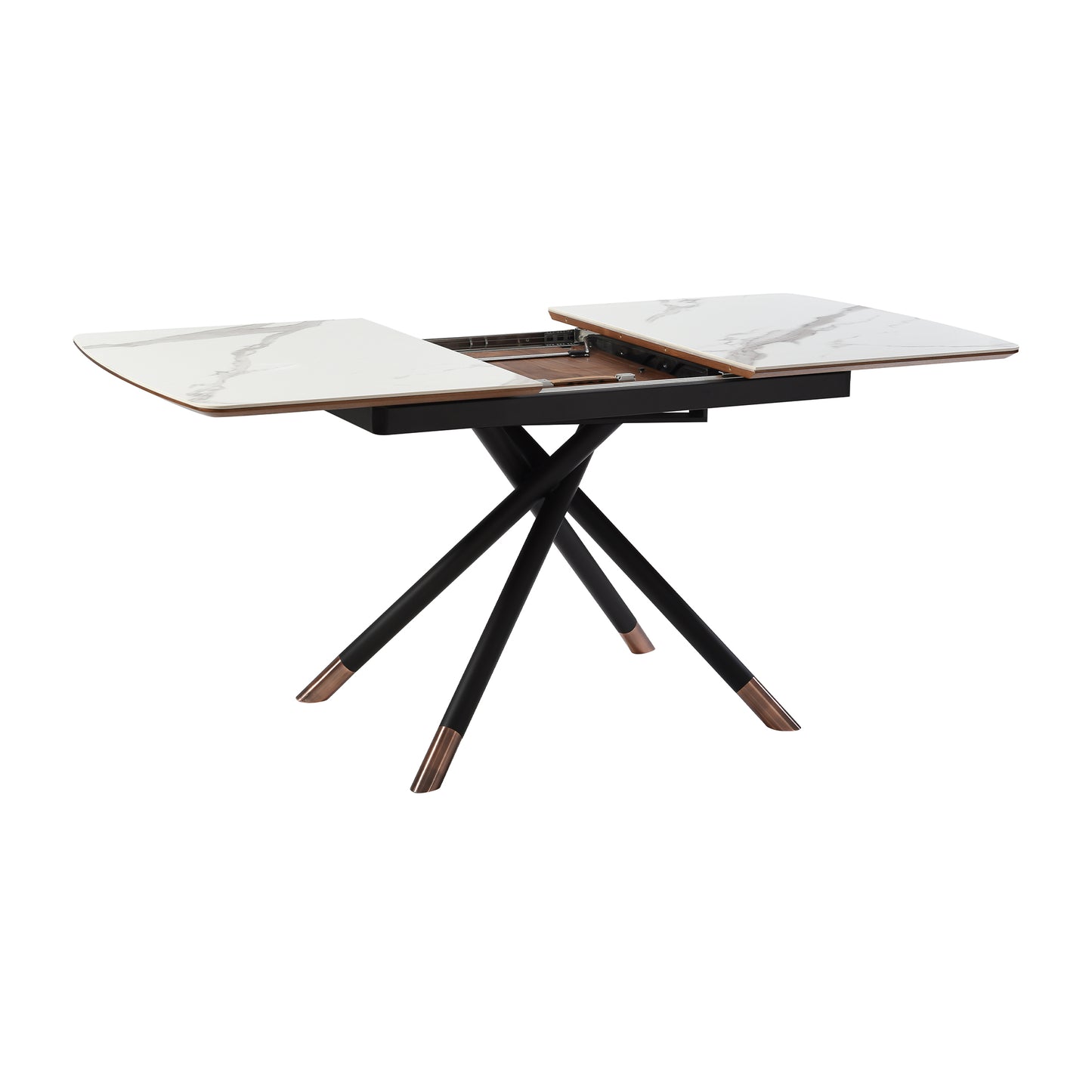 Alora Extendable Dining Table with Light Gray Ceramic and Wood Top and Metal Legs