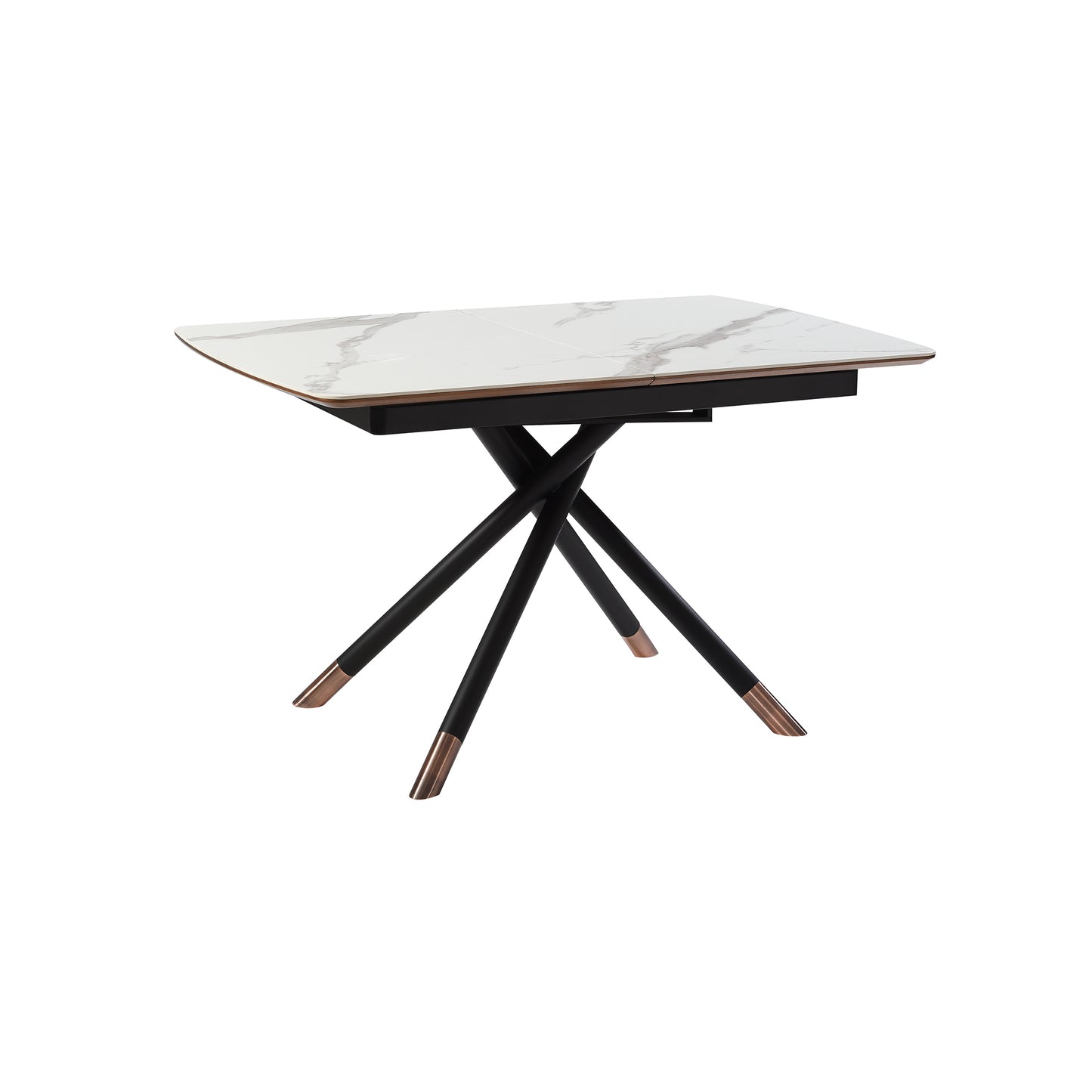 Alora Extendable Dining Table with Light Gray Ceramic and Wood Top and Metal Legs