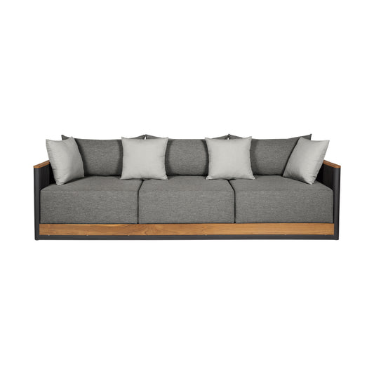 Artesia Outdoor Patio Sofa in Teak Wood and Black Rope with Dark Gray Olefin Cushions