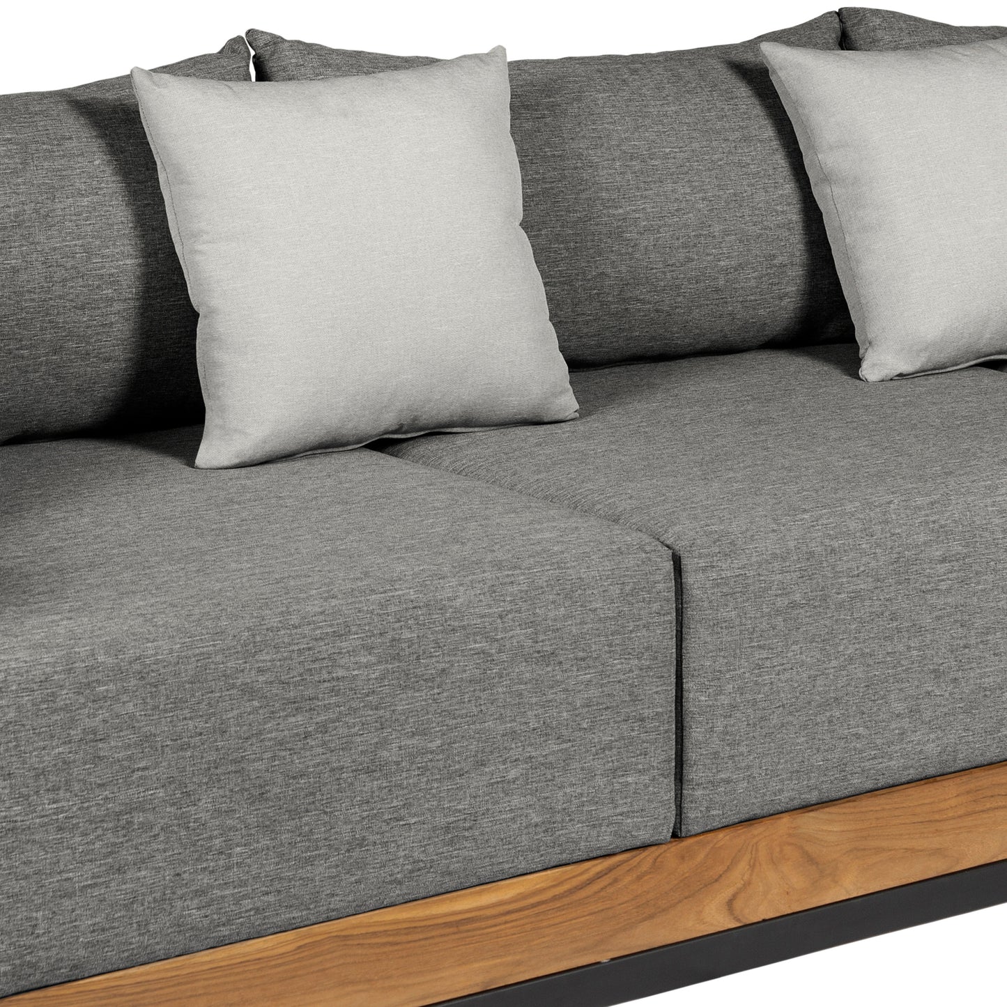 Artesia Outdoor Patio Sofa in Teak Wood and Black Rope with Dark Gray Olefin Cushions
