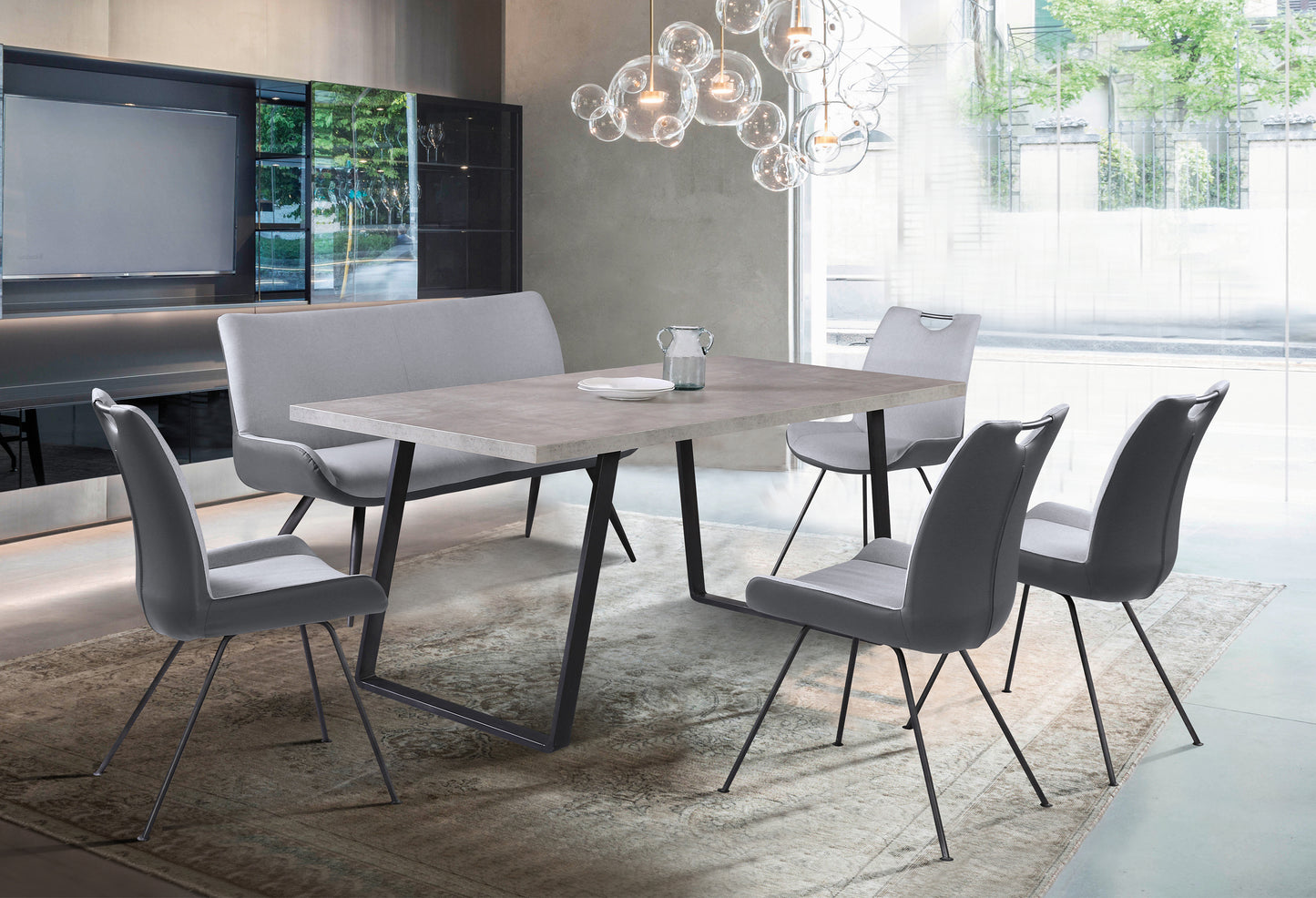 Coronado Contemporary Bench in Brushed Gray Powder Coated Finish and Gray Fabric