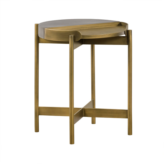 Dua Gray Concrete End Table with Antique Brass