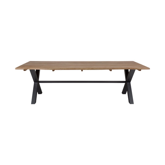 Glendora Outdoor Patio Live Edge Dining Table in Eucalyptus Wood with Black Metal Base