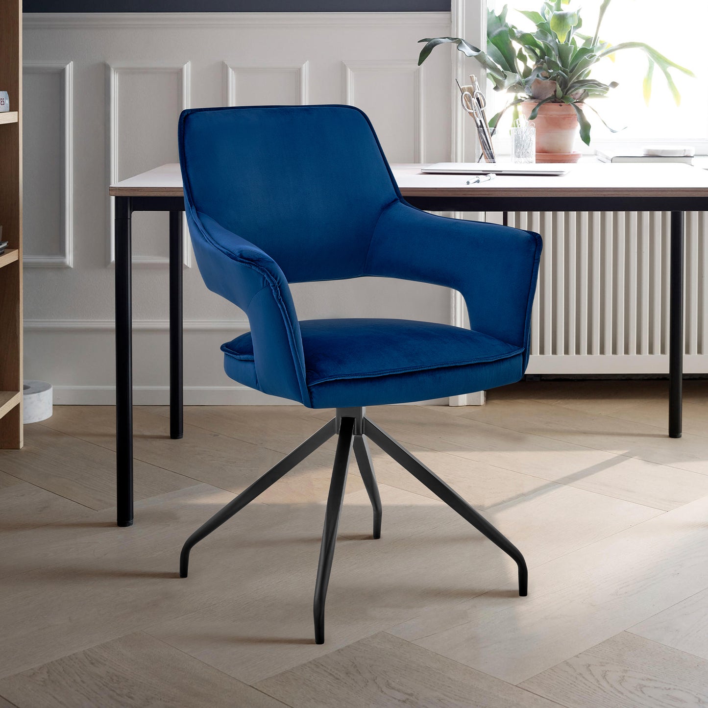 Hadley Dining Room Accent Chair in Blue Velvet with Black Finish
