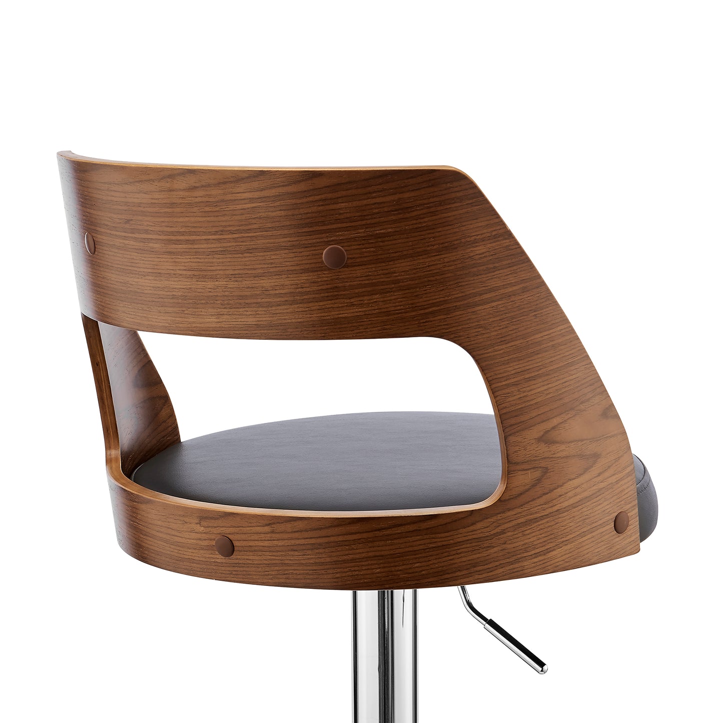 Itzan Adjustable Swivel Faux Leather Bar Stool with Wood and Chrome Base