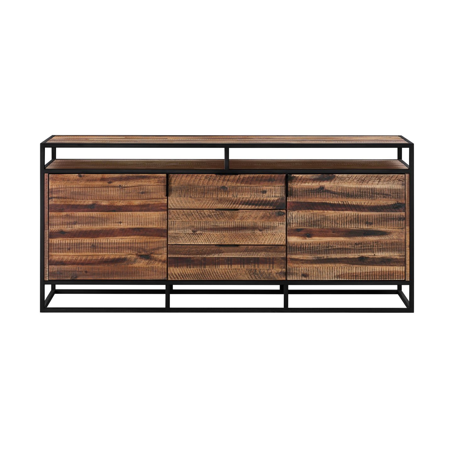 Ludgate 3 Drawer Sideboard Buffet in Acacia and Black Metal