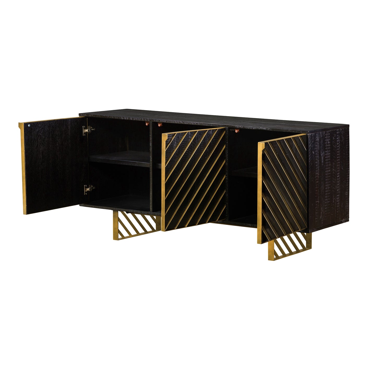 Monaco Rectangular Black Wood Sideboard with Antique Brass Accent