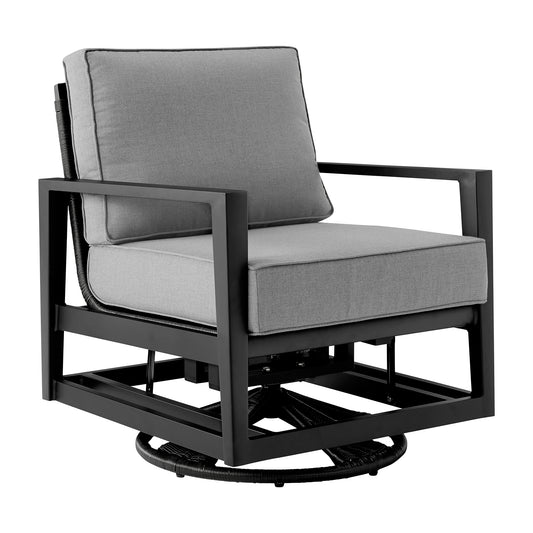 Cayman Black Aluminum Outdoor Swivel Glider Chair with Dark Gray Cushions