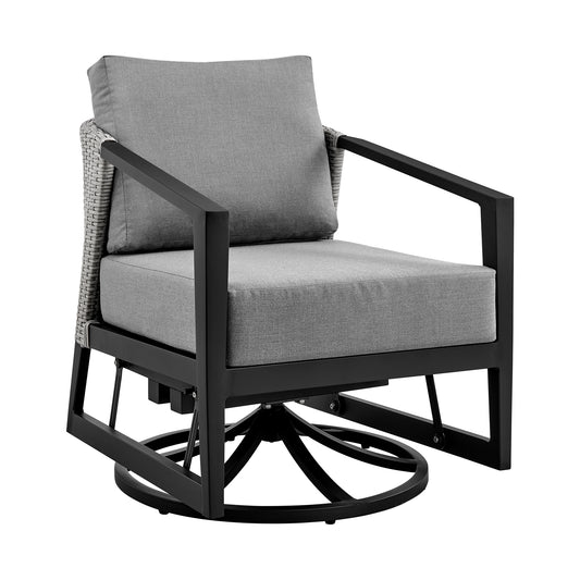 Palma Outdoor Patio Swivel Lounge Chair in Aluminum with Gray Cushions