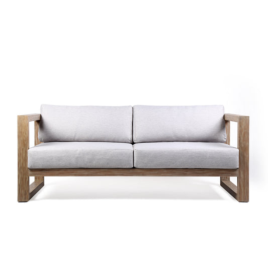 Paradise Outdoor Light Eucalyptus Wood Sofa with Gray Cushions
