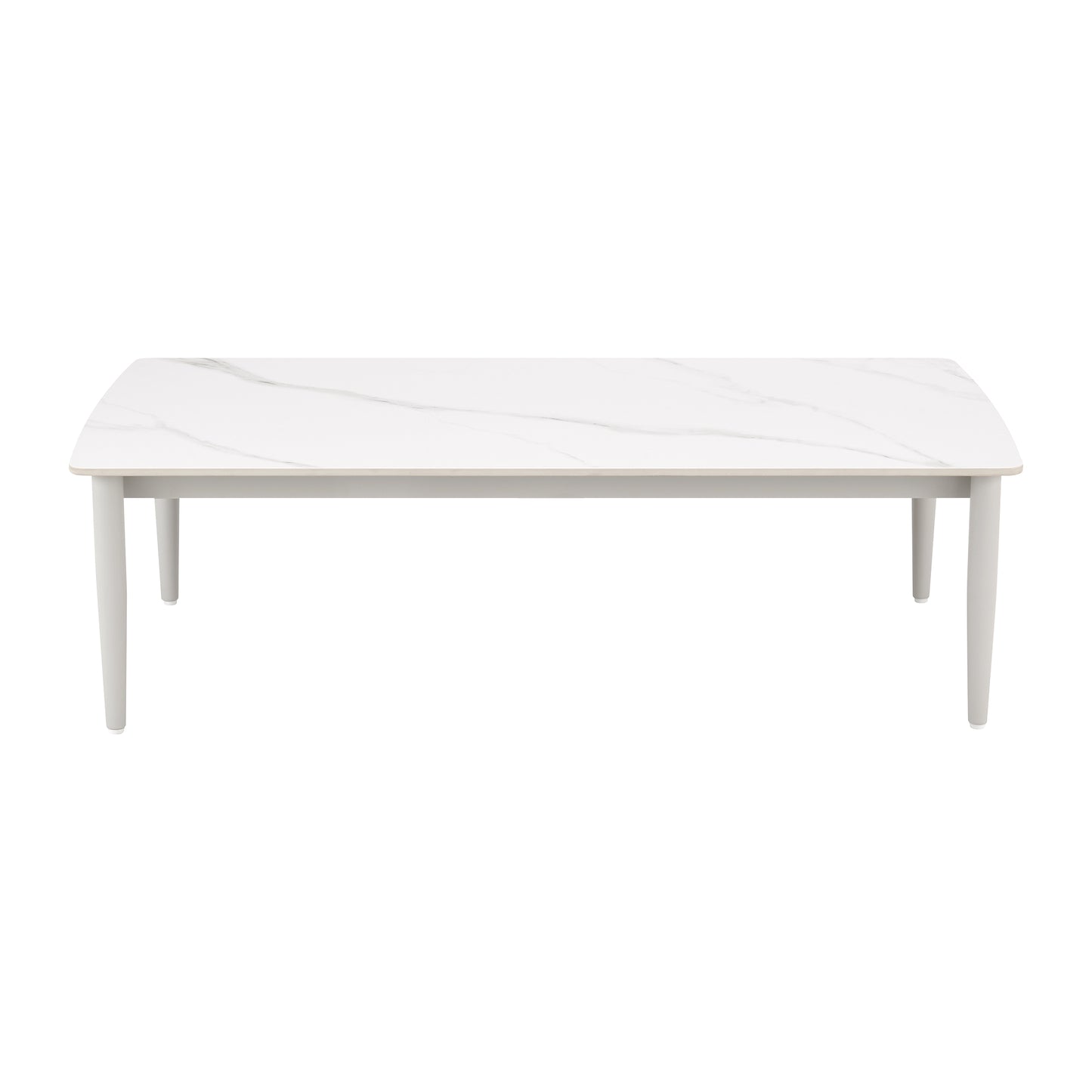 Rhodes Outdoor Patio Rectangular Coffee Table in Snowy Sintered Stone and Porcelain Finish
