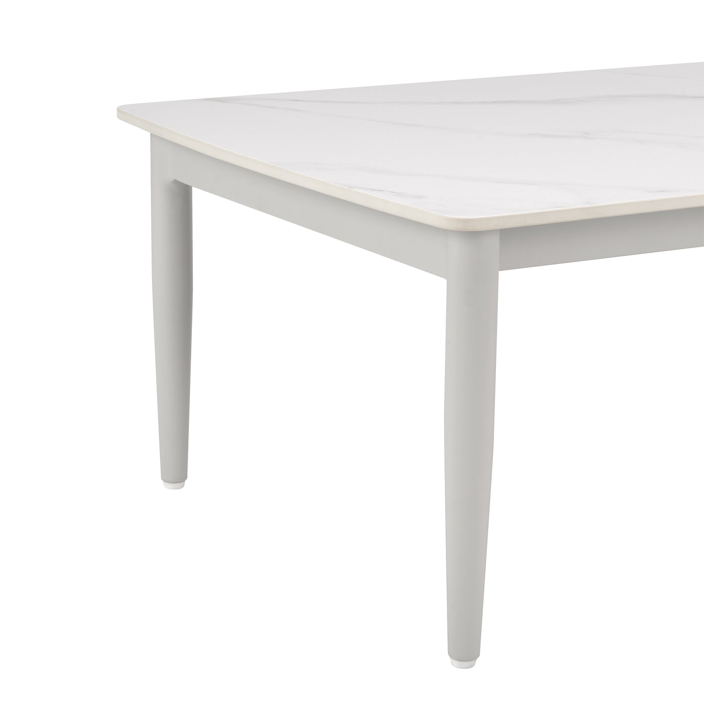 Rhodes Outdoor Patio Rectangular Coffee Table in Snowy Sintered Stone and Porcelain Finish