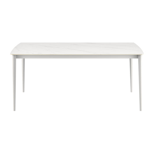 Rhodes Outdoor Patio Rectangular Dining Table in Snowy Sintered Stone and Porcelain Finish