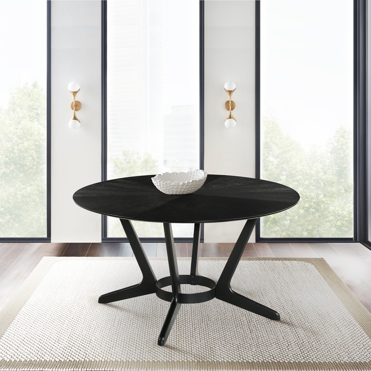 Santana Round Wood Dining Table in Black Finish