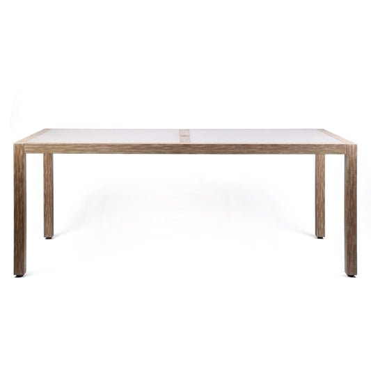 Sienna Outdoor Eucalyptus Dining Table with Teak Finish and Gray Super Stone Top