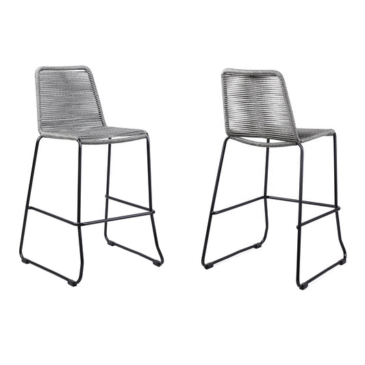 Shasta 26" Outdoor Metal and Gray Rope Stackable Counter Stool - Set of 2