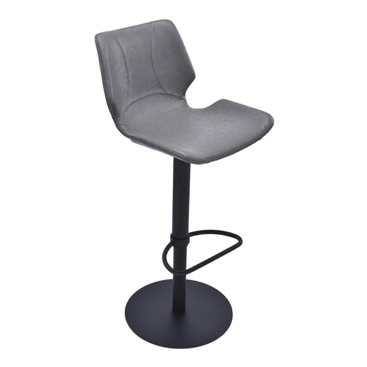 Zuma Adjustable Swivel Metal Barstool in Vintage Gray Faux Leather and Black Metal Finish