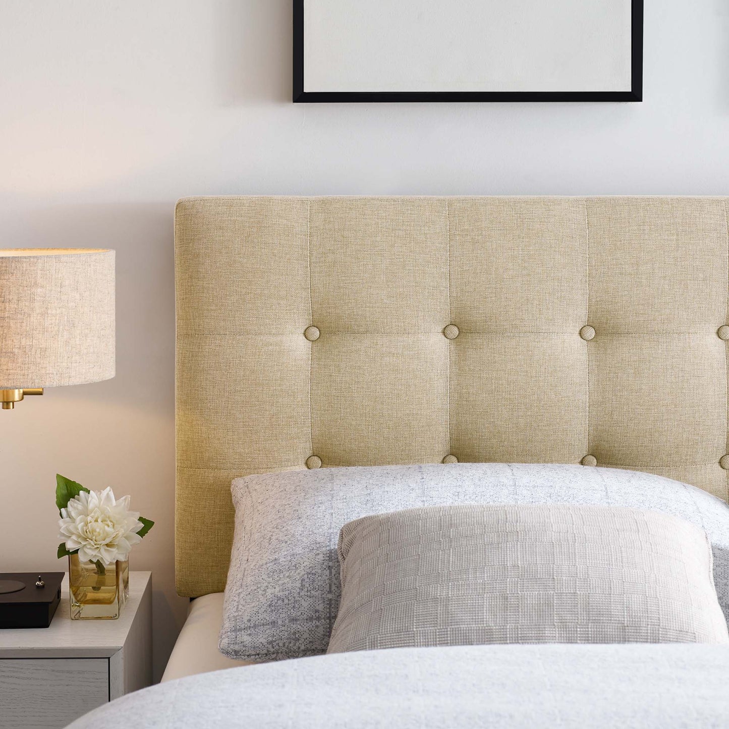 Emily Upholstered Fabric Queen Headboard by Modway Beige
