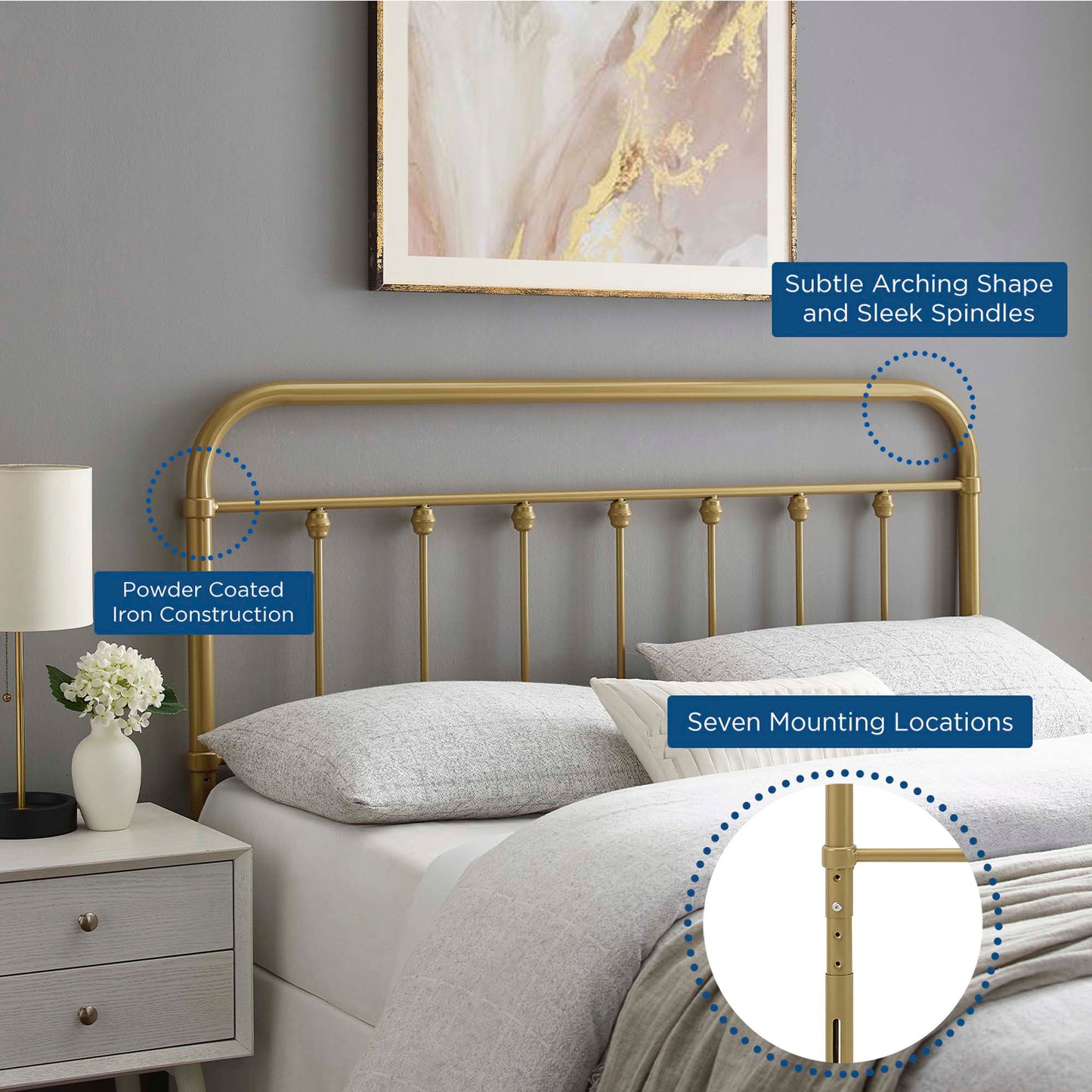 Sage Metal Queen Headboard by Modway Gold