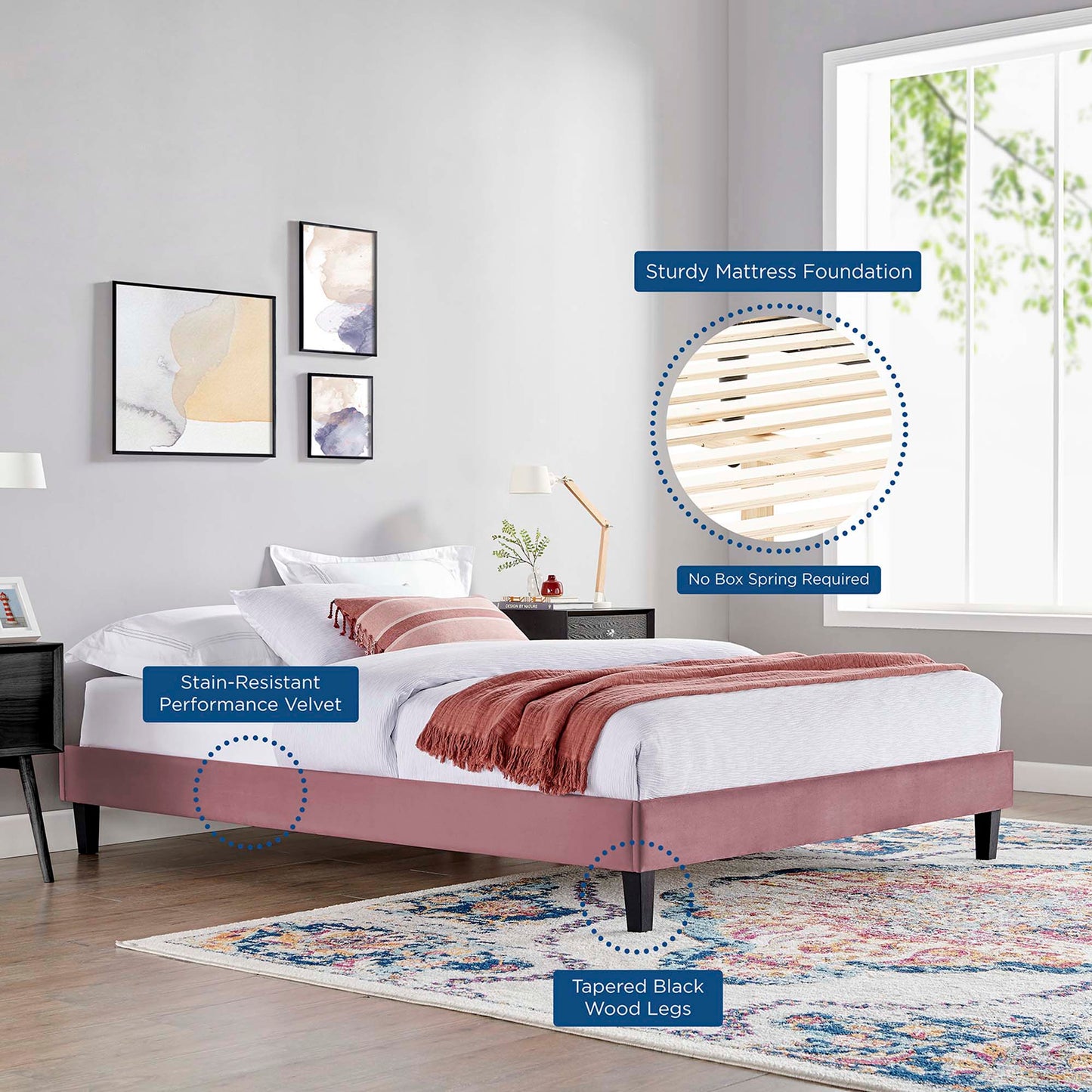 Reign Performance Velvet King Platform Bed Frame by Modway MOD-6267-DUS