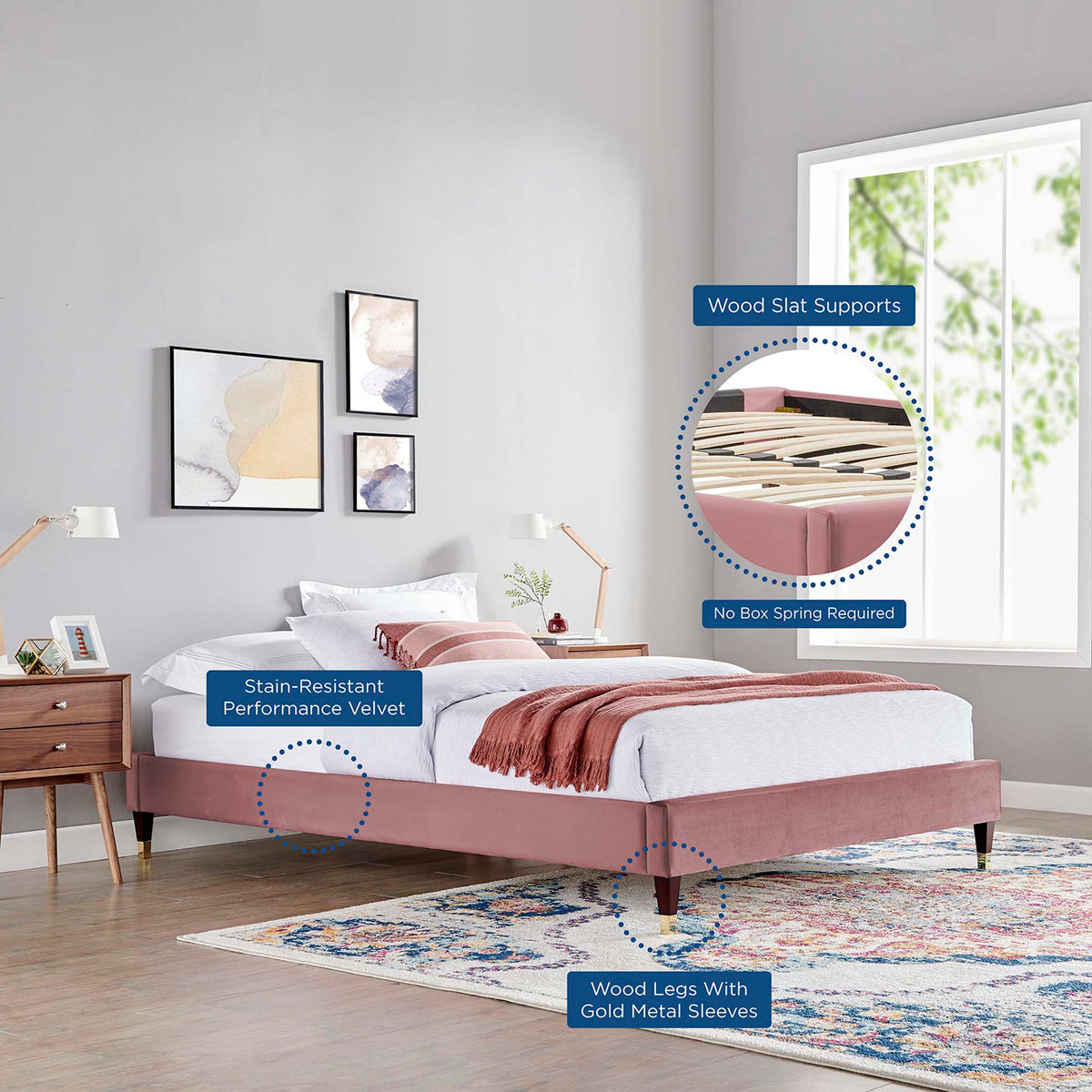 Harlow Performance Velvet Queen Platform Bed Frame by Modway