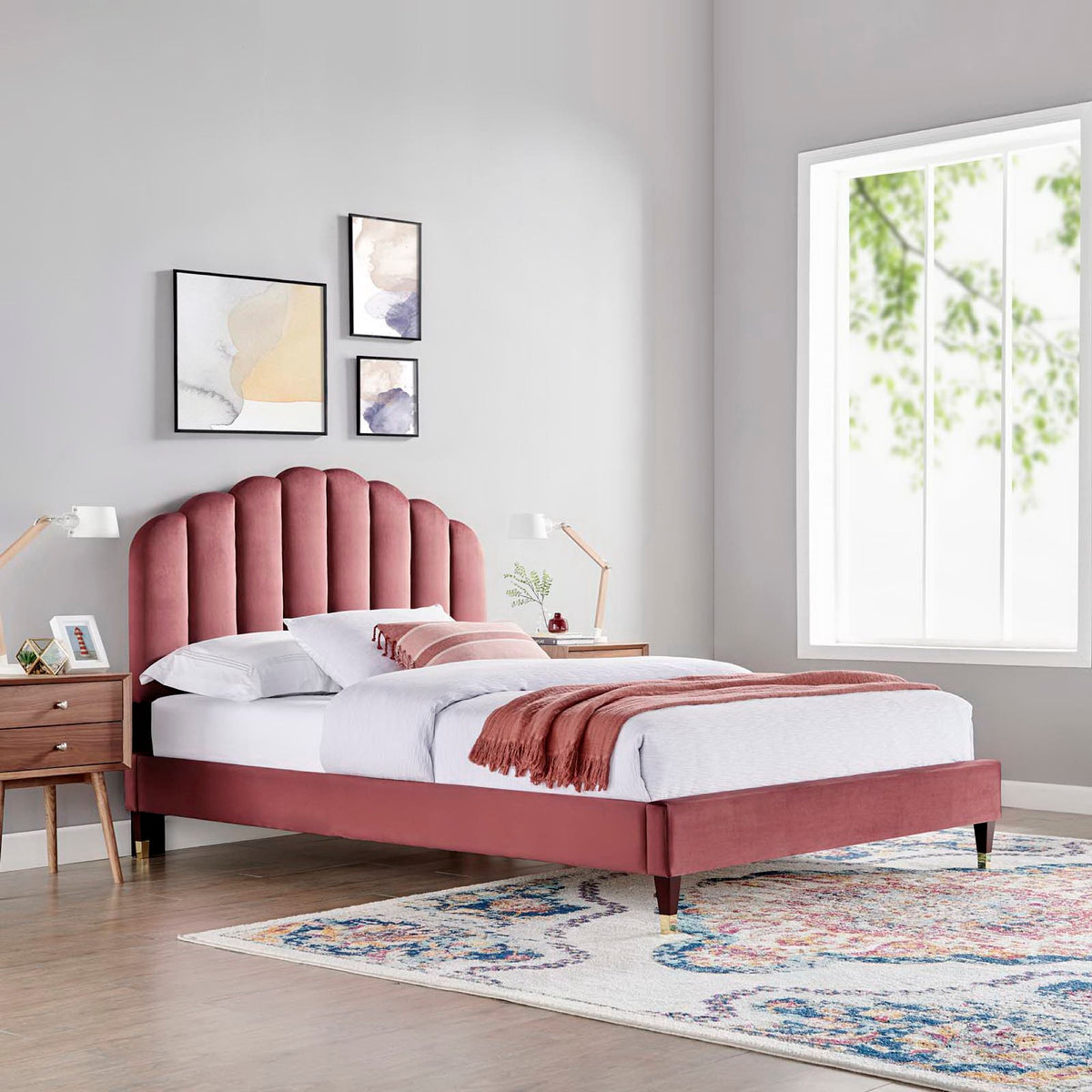 Daisy Performance Velvet Queen Platform Bed by Modway