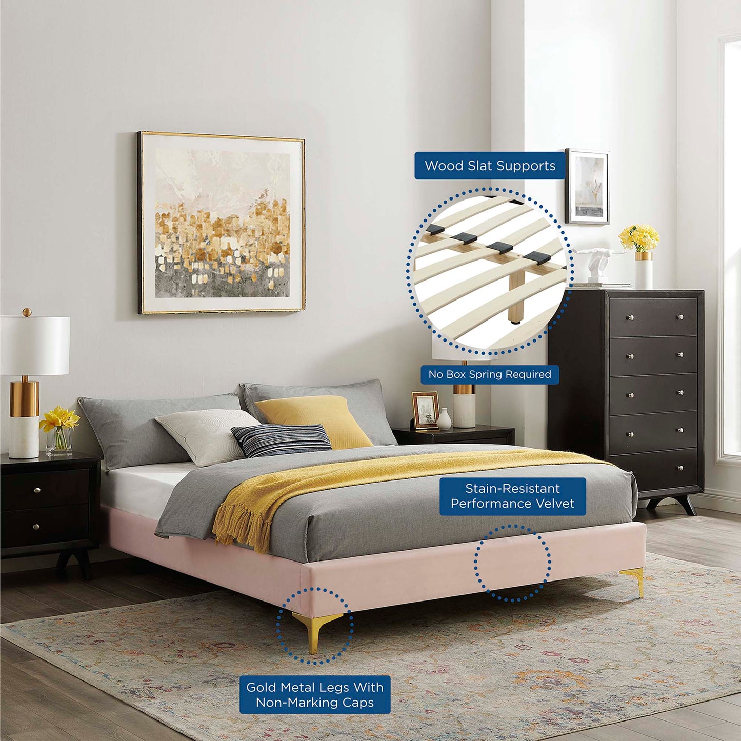 Sutton Performance Velvet Full Bed Frame by Modway MOD-6306-PNK
