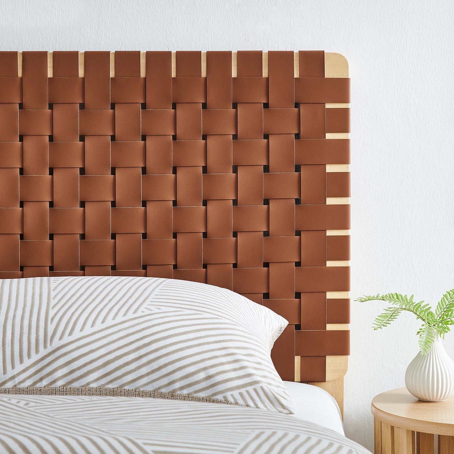 Sparta Weave Vegan Leather Twin Headboard by Modway Natural Brown