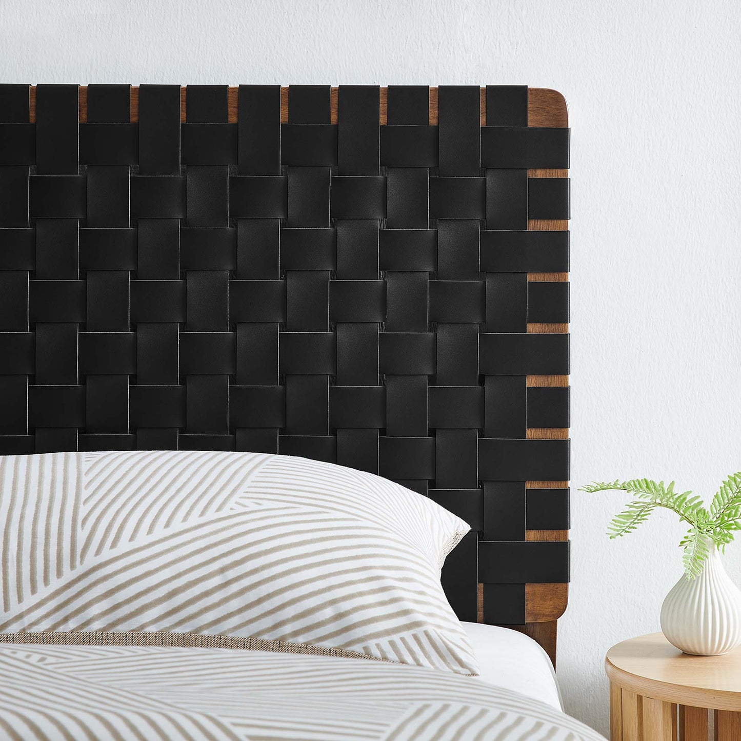 Sparta Weave Vegan Leather Twin Headboard by Modway Walnut Black