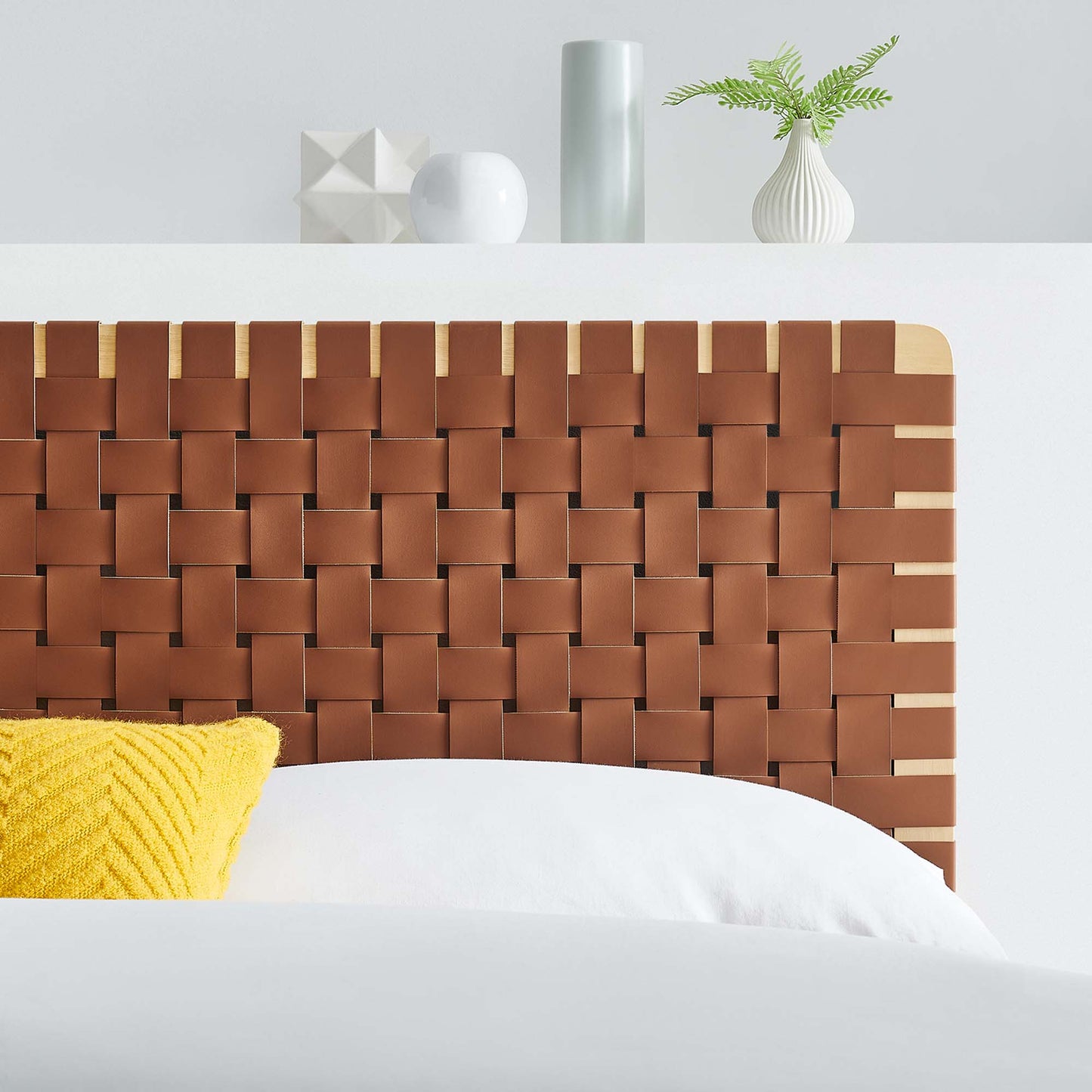 Sparta Weave Vegan Leather Full Headboard by Modway Natural Brown