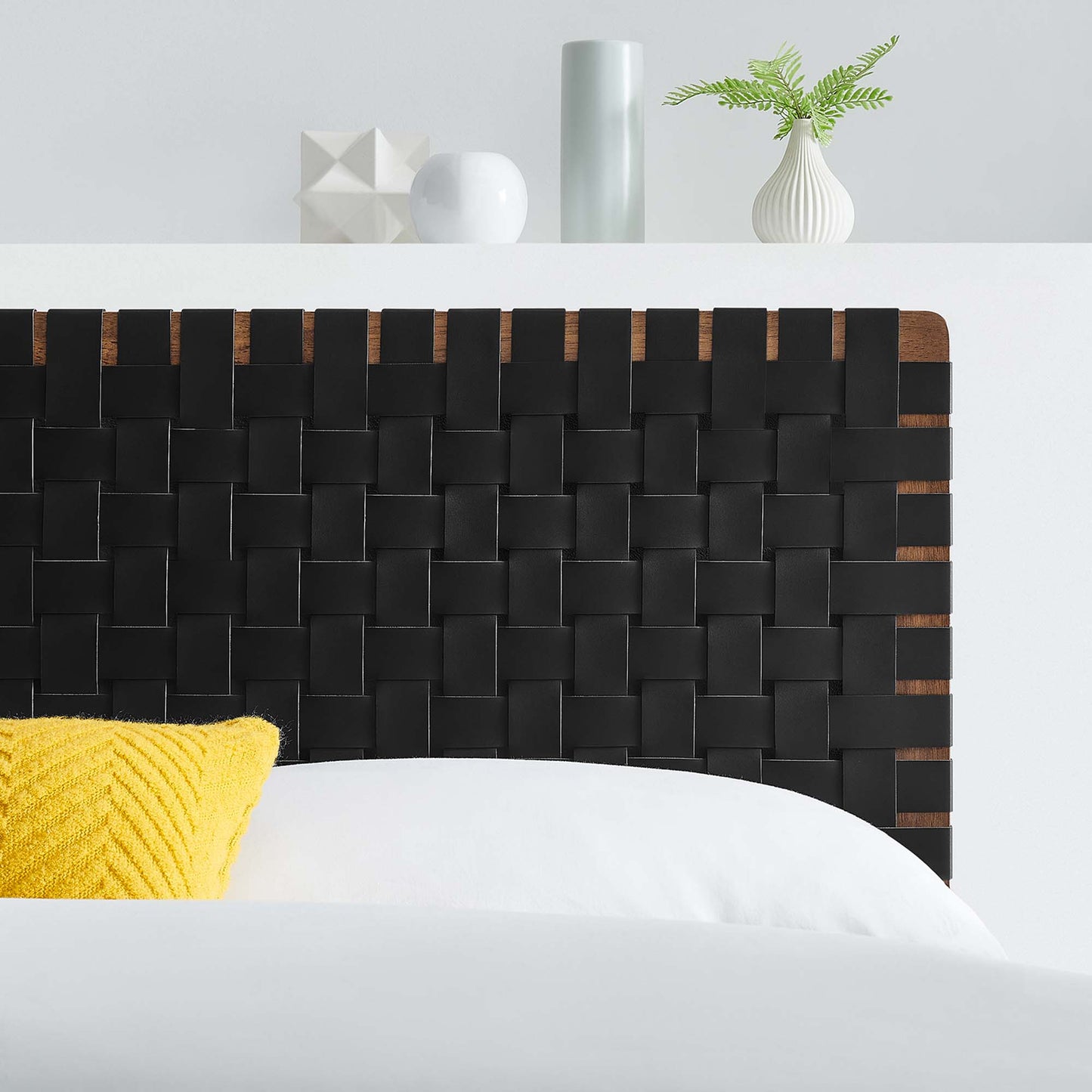 Sparta Weave Vegan Leather Full Headboard by Modway Walnut Black