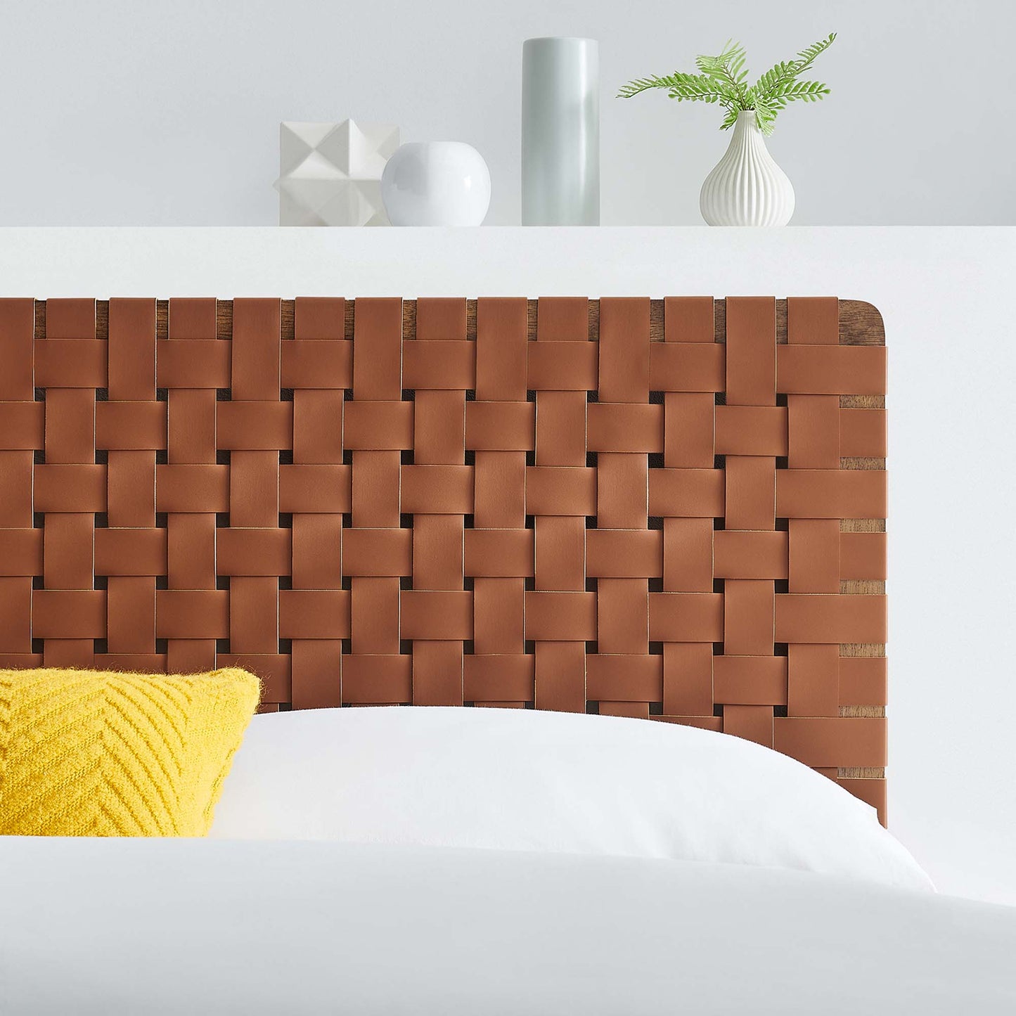 Sparta Weave Vegan Leather Full Headboard by Modway Walnut Brown