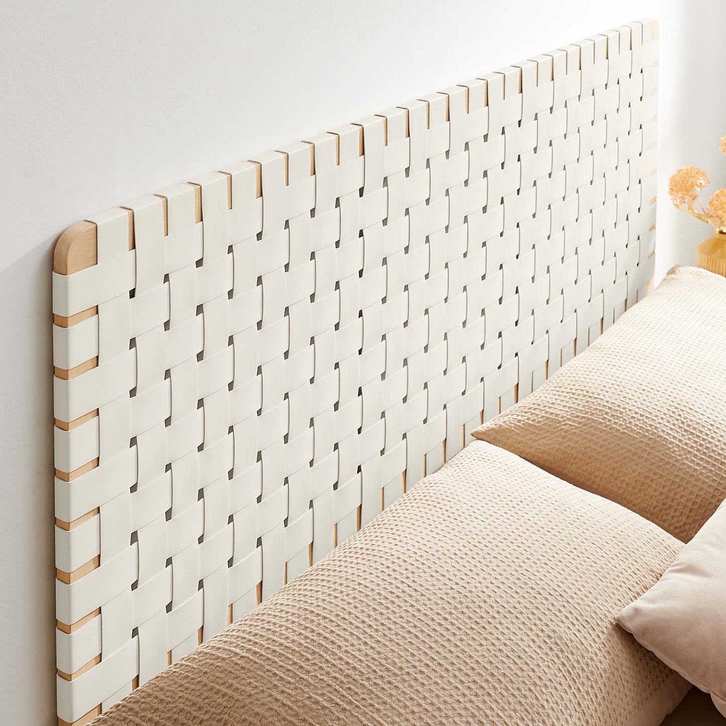 Sparta Weave Wall-Mount Vegan Leather Queen Headboard by Modway Natural Beige
