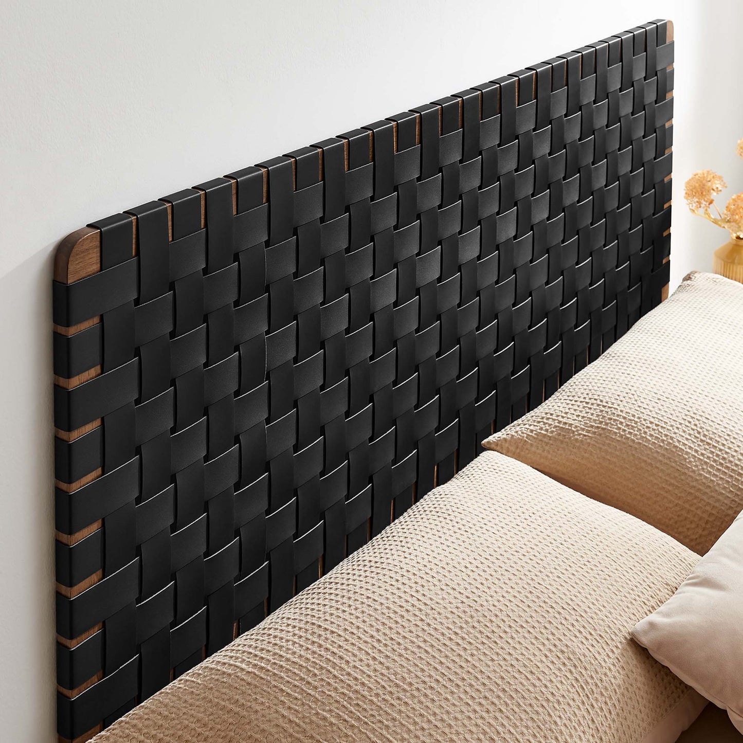 Sparta Weave Wall-Mount Vegan Leather Queen Headboard by Modway Walnut Black