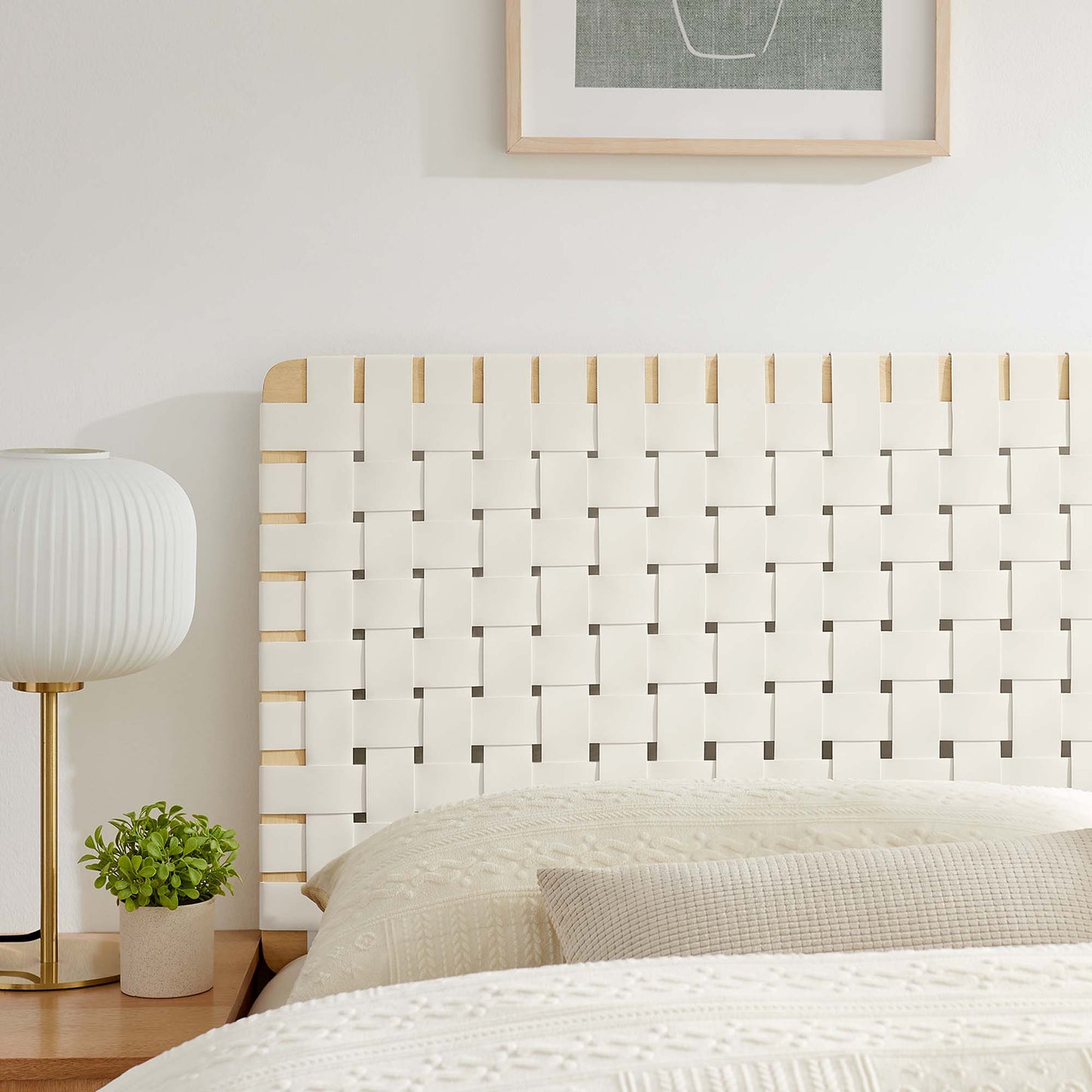 Sparta Weave Vegan Leather Queen Headboard by Modway Natural Beige