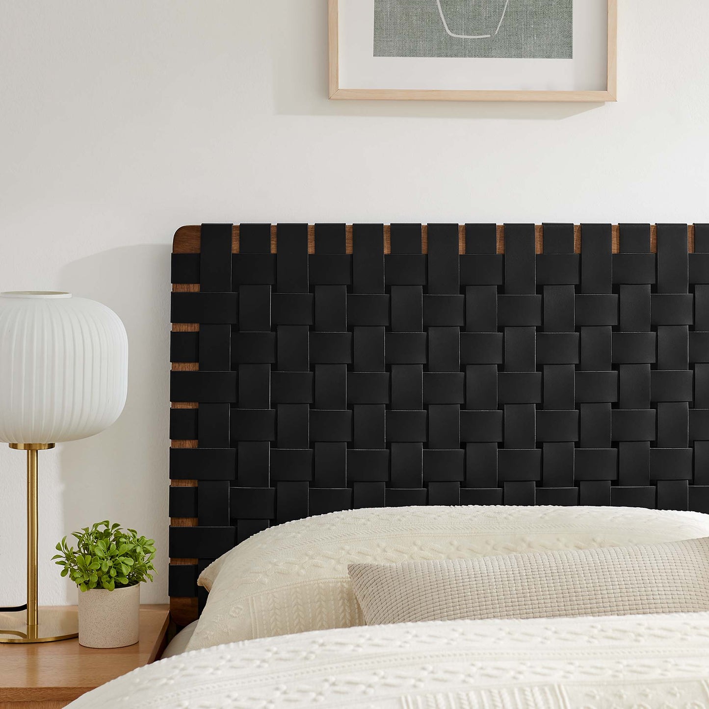 Sparta Weave Vegan Leather Queen Headboard by Modway Walnut Black