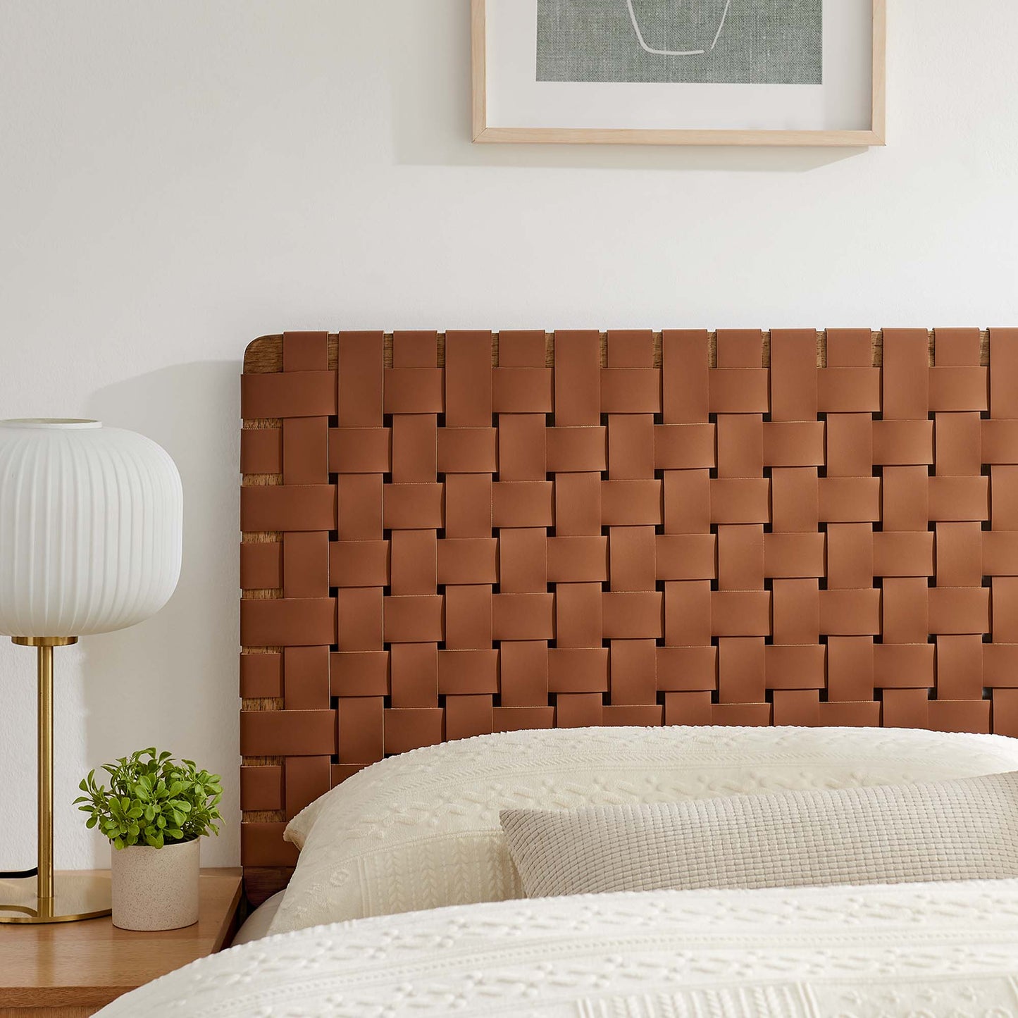 Sparta Weave Vegan Leather Queen Headboard by Modway Walnut Brown