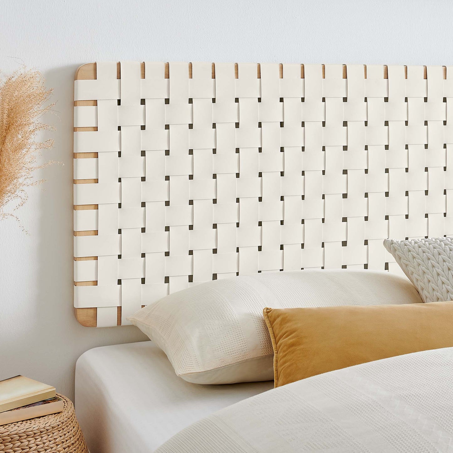 Sparta Weave Wall-Mount Vegan Leather King Headboard by Modway Natural Beige