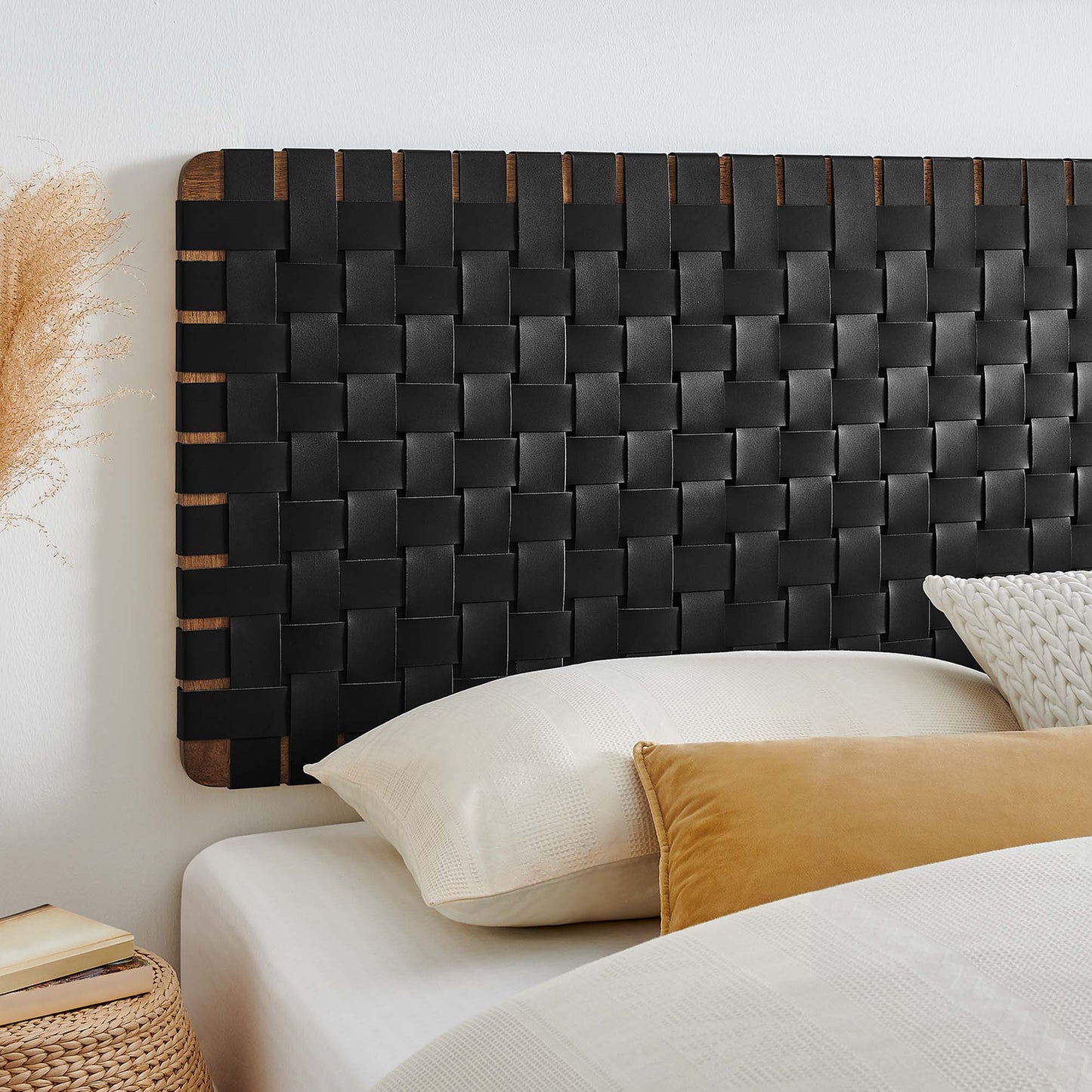 Sparta Weave Wall-Mount Vegan Leather King Headboard by Modway Walnut Black