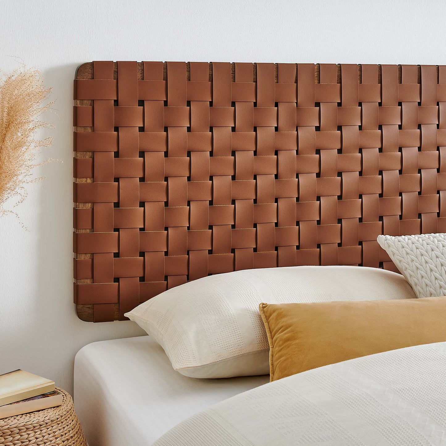 Sparta Weave Wall-Mount Vegan Leather King Headboard by Modway Walnut Brown