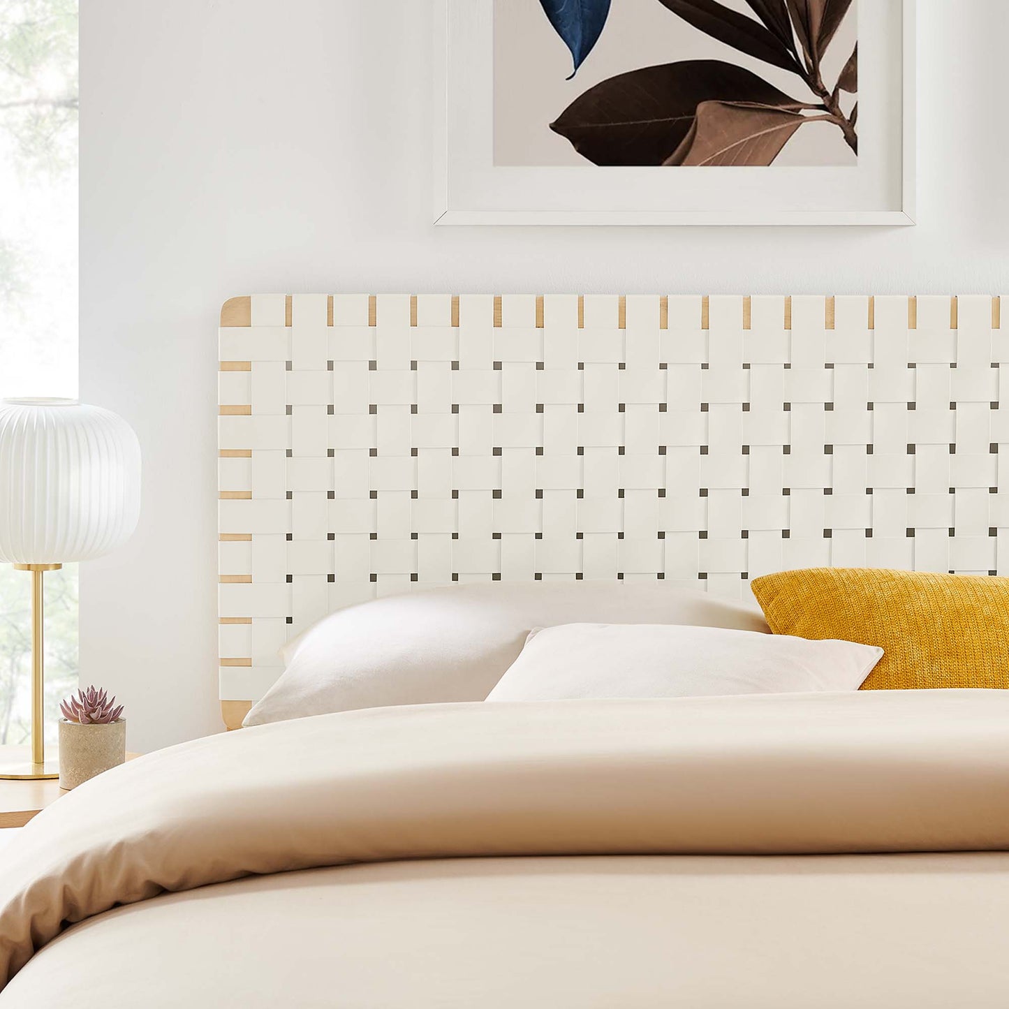 Sparta Weave Vegan Leather King Headboard by Modway Natural Beige
