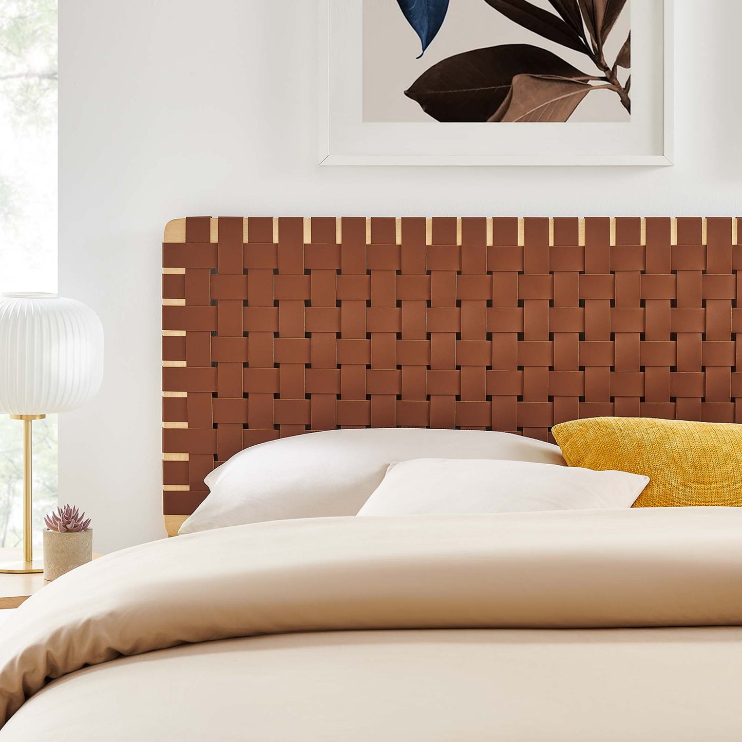 Sparta Weave Vegan Leather King Headboard by Modway Natural Brown