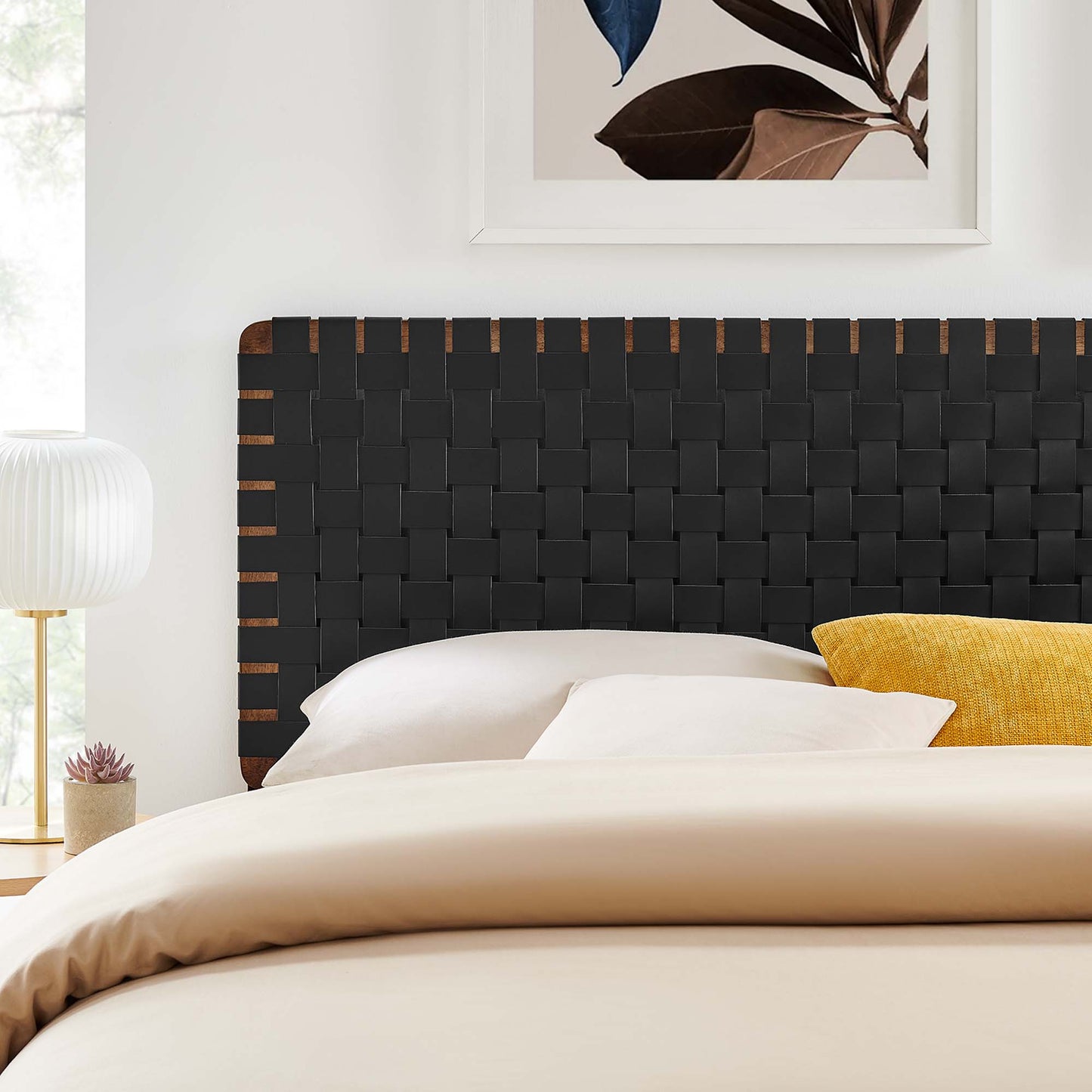 Sparta Weave Vegan Leather King Headboard by Modway Walnut Black