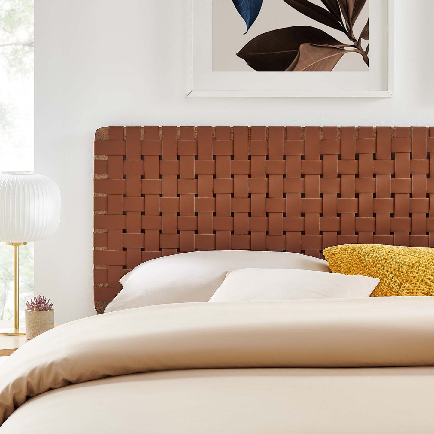 Sparta Weave Vegan Leather King Headboard by Modway Walnut Brown